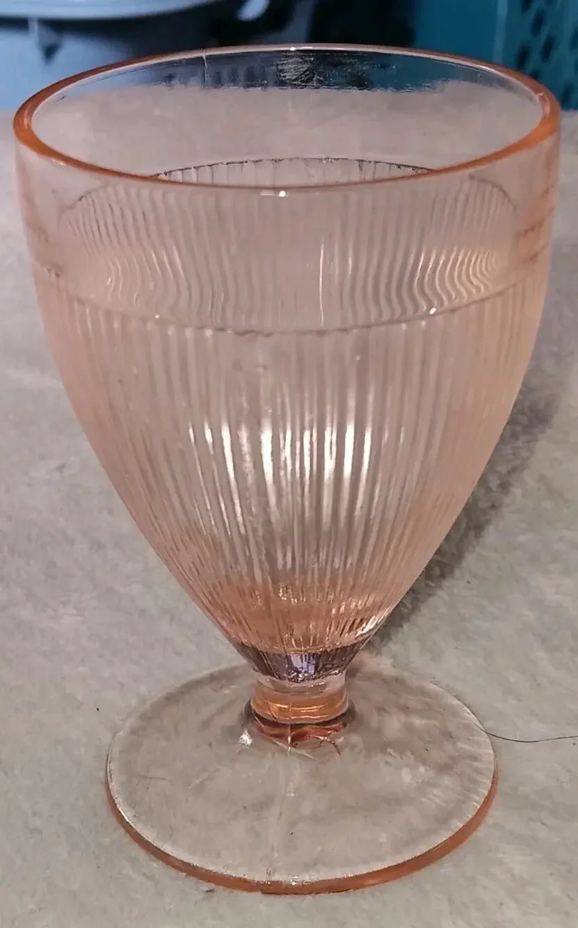 Homespun Pink Footed Juice Tumbler Jeanette Depression Glass Vintage